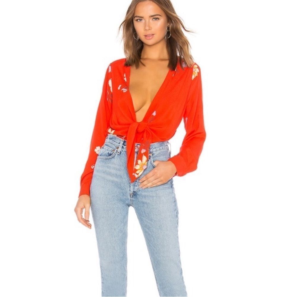 Revolve x Capulet Bodysuit Red Blouse Small